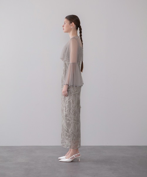 Leja(レジャ)の「【LEJA】チュールフレアスリーブスパンコールIラインワンピースドレス2点セット美脚効果結婚式 パーティードレス 成人式 二次会 同窓会 お呼ばれ オケージョン 20代 30代(ドレス・レディース・ブラック/グレー・MEDIUM/SMALL)」の6枚目の写真