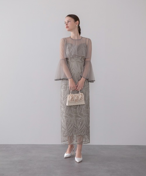 Leja(レジャ)の「【LEJA】チュールフレアスリーブスパンコールIラインワンピースドレス2点セット美脚効果結婚式 パーティードレス 成人式 二次会 同窓会 お呼ばれ オケージョン 20代 30代(ドレス・レディース・ブラック/グレー・MEDIUM/SMALL)」の7枚目の写真
