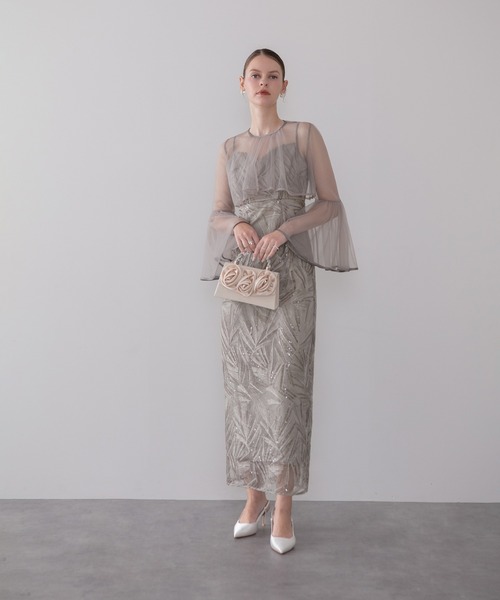 Leja(レジャ)の「【LEJA】チュールフレアスリーブスパンコールIラインワンピースドレス2点セット美脚効果結婚式 パーティードレス 成人式 二次会 同窓会 お呼ばれ オケージョン 20代 30代(ドレス・レディース・ブラック/グレー・MEDIUM/SMALL)」の8枚目の写真