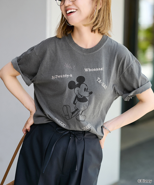 FRAMeWORK（フレームワーク）の「WIFFLE 別注［Mickey Mouse］embroidery T（Tシャツ/カットソー・レディース・ベージュ/ライトグレー/スミクロ・FREE）」の2枚目の写真
