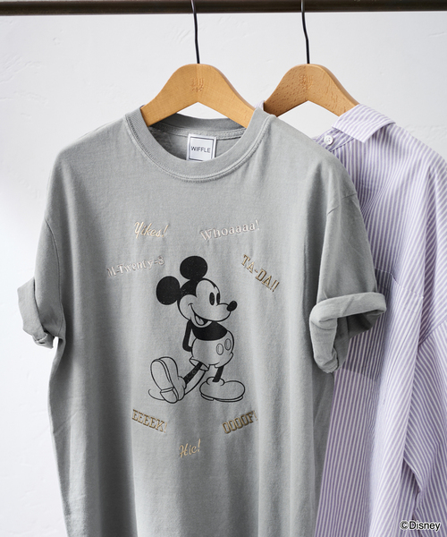FRAMeWORK（フレームワーク）の「WIFFLE 別注［Mickey Mouse］embroidery T（Tシャツ/カットソー・レディース・ベージュ/ライトグレー/スミクロ・FREE）」の3枚目の写真
