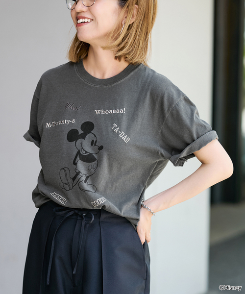 FRAMeWORK（フレームワーク）の「WIFFLE 別注［Mickey Mouse］embroidery T（Tシャツ/カットソー・レディース・ベージュ/ライトグレー/スミクロ・FREE）」の7枚目の写真