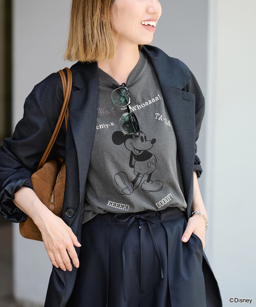 FRAMeWORK（フレームワーク）の「WIFFLE 別注［Mickey Mouse］embroidery T（Tシャツ/カットソー・レディース・ベージュ/ライトグレー/スミクロ・FREE）」の9枚目の写真