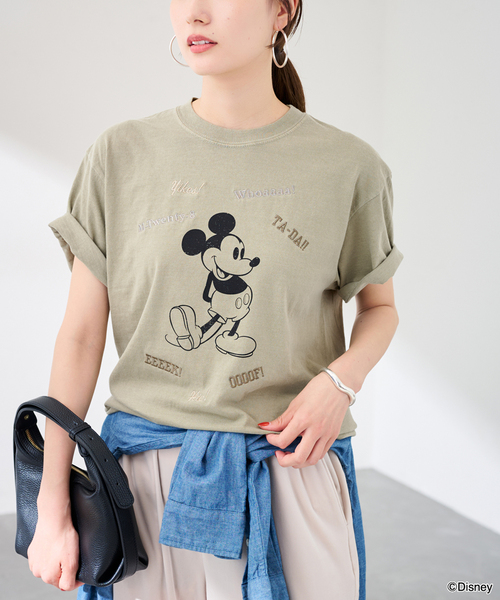 FRAMeWORK（フレームワーク）の「WIFFLE 別注［Mickey Mouse］embroidery T（Tシャツ/カットソー・レディース・ベージュ/ライトグレー/スミクロ・FREE）」の15枚目の写真