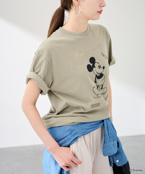 FRAMeWORK（フレームワーク）の「WIFFLE 別注［Mickey Mouse］embroidery T（Tシャツ/カットソー・レディース・ベージュ/ライトグレー/スミクロ・FREE）」の16枚目の写真