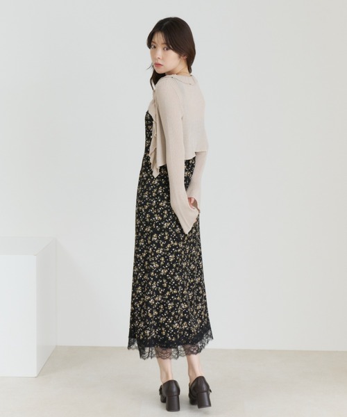 MISCH MASCH（ミッシュマッシュ）の「2026秋冬新作 フリルニットカーデ×レーストリミングアソート柄キャミワンピース（ワンピース・レディース・ブラック/ベージュ/イエロー・ﾌﾘ-）」の16枚目の写真