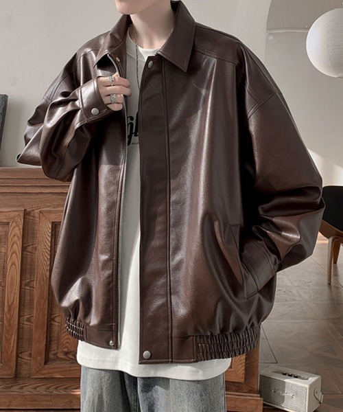 KELVIN(ケルヴァン)の「Relax Faux Leather Jacket リラックスフェイクレザージャケット(ブルゾン・メンズ・ブラウン/ブラック・MEDIUM/LARGE)」の3枚目の写真
