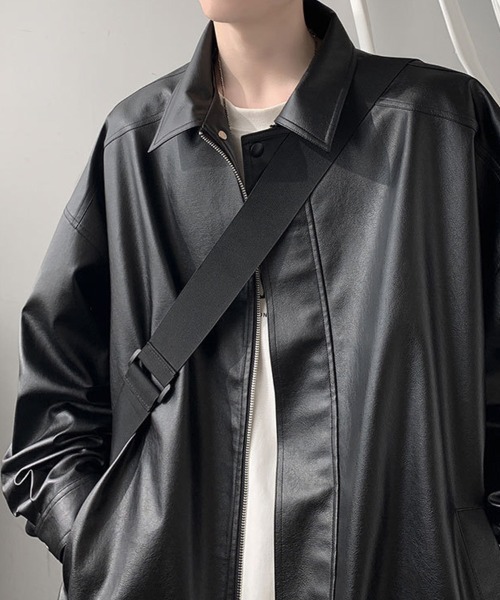 KELVIN(ケルヴァン)の「Relax Faux Leather Jacket リラックスフェイクレザージャケット(ブルゾン・メンズ・ブラウン/ブラック・MEDIUM/LARGE)」の4枚目の写真