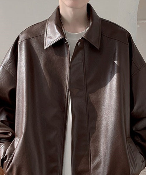 KELVIN(ケルヴァン)の「Relax Faux Leather Jacket リラックスフェイクレザージャケット(ブルゾン・メンズ・ブラウン/ブラック・MEDIUM/LARGE)」の8枚目の写真