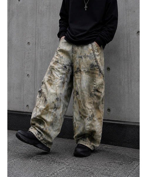Bling Leads(ブリングリーズ)の「【Bls】 【ZM】【Bling Leads】ヴィンテージ加工 ワイドデニムパンツ(デニムパンツ・メンズ・ブルー・LARGE)」の1枚目の写真