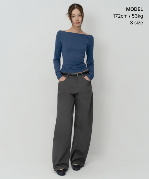 MUSINSA STANDARD WOMAN（ムシンサスタンダードウーマン）の「ウィメンズウールテンセルオフショルダー長袖Tシャツ[ミッドナイトブルー]（Tシャツ/カットソー・レディース・その他・X-SMALL/SMALL/MEDIUM/LARGE）」の4枚目の写真