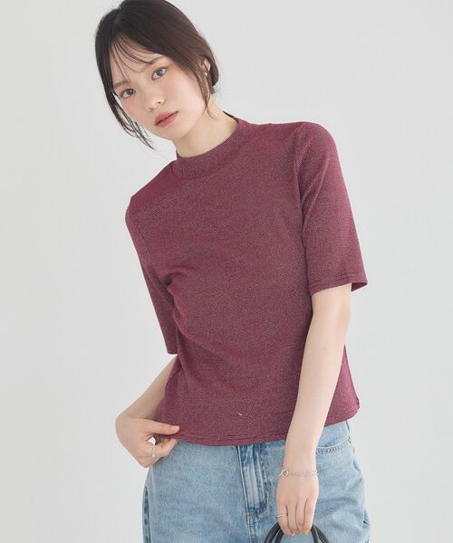 earth music&ecology(アースミュージックアンドエコロジー)の「ラメリブプチハイネックTシャツ(Tシャツ/カットソー・レディース・オフホワイト/ブラック/ボルドー・FREE)」の3枚目の写真