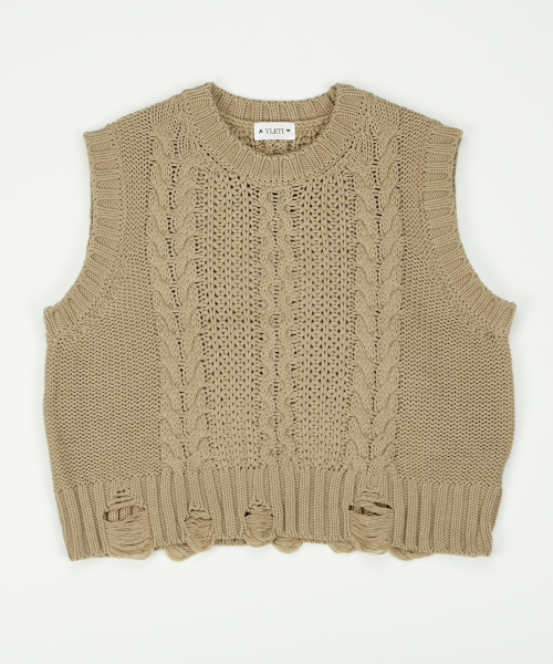 VLETI（ブレッティ）の「Wool Cable Damage Knit Vest (Beige)（ベスト・レディース・ベージュ・FREE）」の2枚目の写真