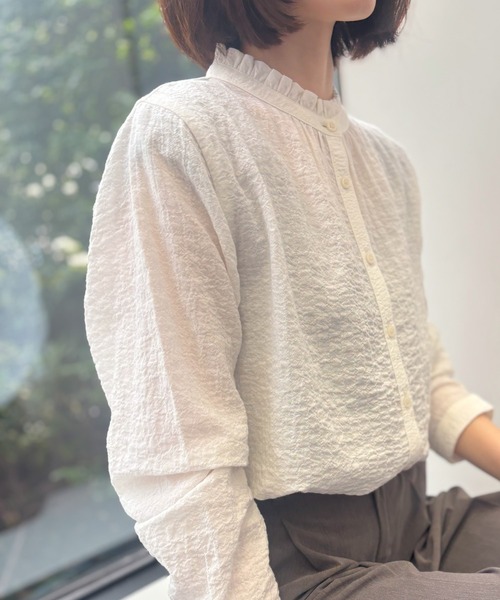 SELF+SERVICE(セルフサービス)の「エリフリルオーガニック綿入シャツ(シャツ/ブラウス・レディース・アイボリー系/ホワイト/グレー系その他/ブルー系その他・M/XL/L)」の8枚目の写真