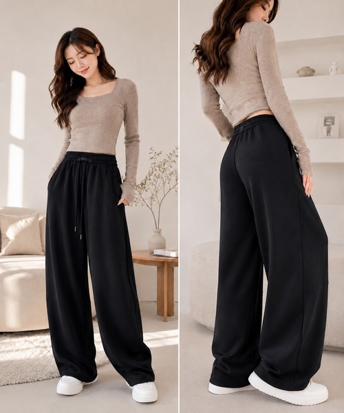 GRESHEL(グレッシェル)の「ルーズシルエット カーブスウェットパンツ / ワイドパンツ(スウェットパンツ・レディース・ホワイト/ライトグレー/ブラック/ダークグレー・X-LARGE/MEDIUM/SMALL/LARGE)」の5枚目の写真