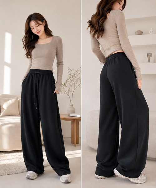 GRESHEL(グレッシェル)の「ルーズシルエット カーブスウェットパンツ / ワイドパンツ(スウェットパンツ・レディース・ホワイト/ライトグレー/ブラック/ダークグレー・X-LARGE/MEDIUM/SMALL/LARGE)」の10枚目の写真