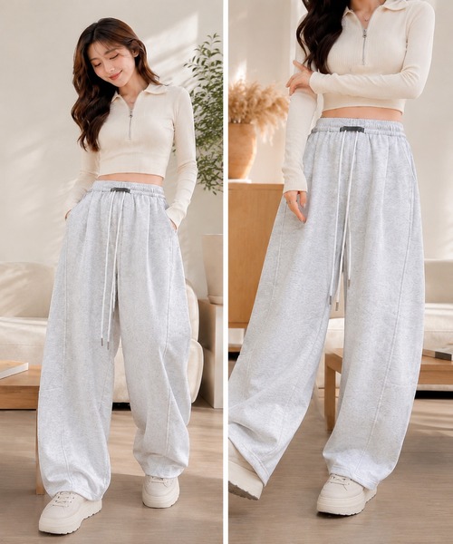 GRESHEL(グレッシェル)の「ルーズシルエット カーブスウェットパンツ / ワイドパンツ(スウェットパンツ・レディース・ホワイト/ライトグレー/ブラック/ダークグレー・X-LARGE/MEDIUM/SMALL/LARGE)」の11枚目の写真