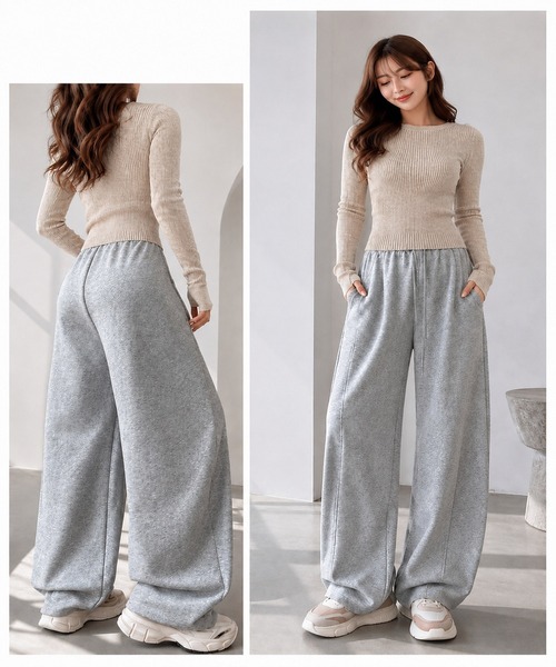 GRESHEL(グレッシェル)の「ルーズシルエット カーブスウェットパンツ / ワイドパンツ(スウェットパンツ・レディース・ホワイト/ライトグレー/ブラック/ダークグレー・X-LARGE/MEDIUM/SMALL/LARGE)」の9枚目の写真
