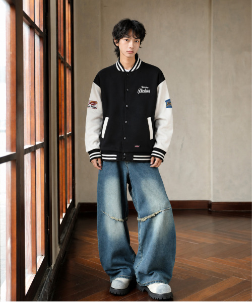Dickies(ディッキーズ)の「【Genuine Dickies/ジェニュインディッキーズ】サガラ刺繍ビッグロゴ ポンチスタジャン/ルーズシルエット 配色ワッペンブルゾン ユニセックス(スタジャン・メンズ・ブラック/ネイビー・MEDIUM/X-LARGE/LARGE)」の9枚目の写真