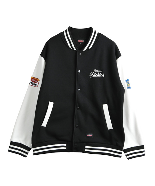Dickies(ディッキーズ)の「【Genuine Dickies/ジェニュインディッキーズ】サガラ刺繍ビッグロゴ ポンチスタジャン/ルーズシルエット 配色ワッペンブルゾン ユニセックス(スタジャン・メンズ・ブラック/ネイビー・MEDIUM/X-LARGE/LARGE)」の3枚目の写真