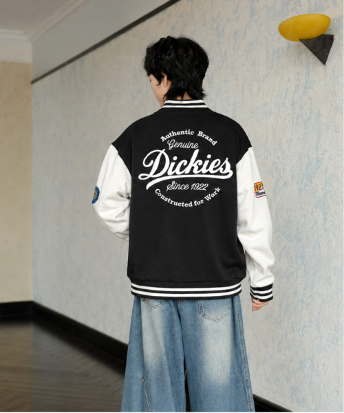 Dickies(ディッキーズ)の「【Genuine Dickies/ジェニュインディッキーズ】サガラ刺繍ビッグロゴ ポンチスタジャン/ルーズシルエット 配色ワッペンブルゾン ユニセックス(スタジャン・メンズ・ブラック/ネイビー・MEDIUM/X-LARGE/LARGE)」の8枚目の写真