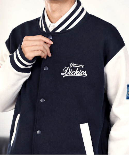Dickies(ディッキーズ)の「【Genuine Dickies/ジェニュインディッキーズ】サガラ刺繍ビッグロゴ ポンチスタジャン/ルーズシルエット 配色ワッペンブルゾン ユニセックス(スタジャン・メンズ・ブラック/ネイビー・MEDIUM/X-LARGE/LARGE)」の16枚目の写真