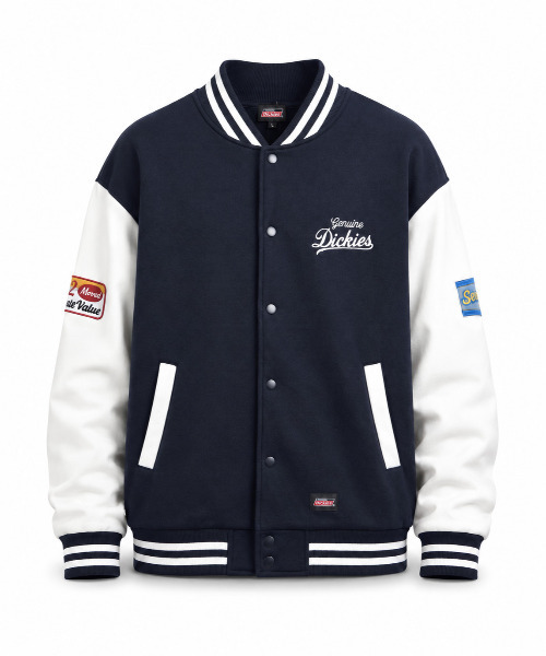 Dickies(ディッキーズ)の「【Genuine Dickies/ジェニュインディッキーズ】サガラ刺繍ビッグロゴ ポンチスタジャン/ルーズシルエット 配色ワッペンブルゾン ユニセックス(スタジャン・メンズ・ブラック/ネイビー・MEDIUM/X-LARGE/LARGE)」の18枚目の写真