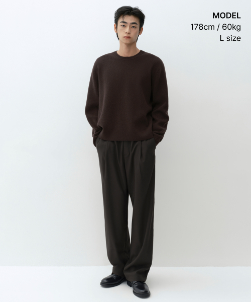 MUSINSA STANDARD（ムシンサスタンダード）の「[ビクトリアウール] ミニマルリブクロップニット [ダークブラウン]（ニット/セーター・メンズ・その他・MEDIUM/LARGE/X-LARGE/2XL）」の2枚目の写真