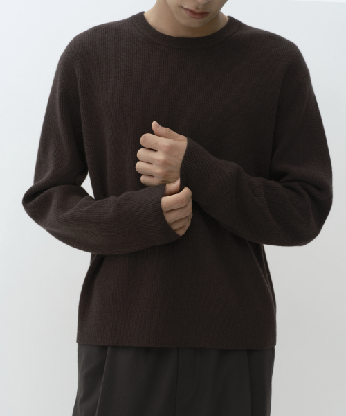 MUSINSA STANDARD（ムシンサスタンダード）の「[ビクトリアウール] ミニマルリブクロップニット [ダークブラウン]（ニット/セーター・メンズ・その他・MEDIUM/LARGE/X-LARGE/2XL）」の6枚目の写真