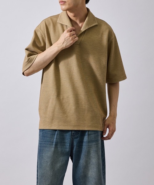 j.n.r.d(ジェー・エヌ・アール・ディー)の「メランジイタリアンカラーカットポロ(Tシャツ/カットソー・メンズ・モスグリーン/ベージュ・L/M/LL)」の3枚目の写真