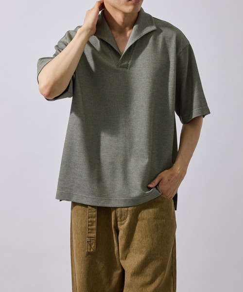 j.n.r.d(ジェー・エヌ・アール・ディー)の「メランジイタリアンカラーカットポロ(Tシャツ/カットソー・メンズ・モスグリーン/ベージュ・L/M/LL)」の6枚目の写真