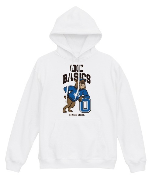 Ol' Basics(オールベーシックス)の「Ol' Basics(オール・ベーシックス) プルパーカー メンズ レディース ユニセックス スウェット ブルドッグイラスト ロゴ プリント プルオーバーパーカー フーディー スエット トップス アメカジ(パーカー・メンズ・モスグリーン/アッシュ/ホワイト/ブラック・XL/M/L)」の2枚目の写真