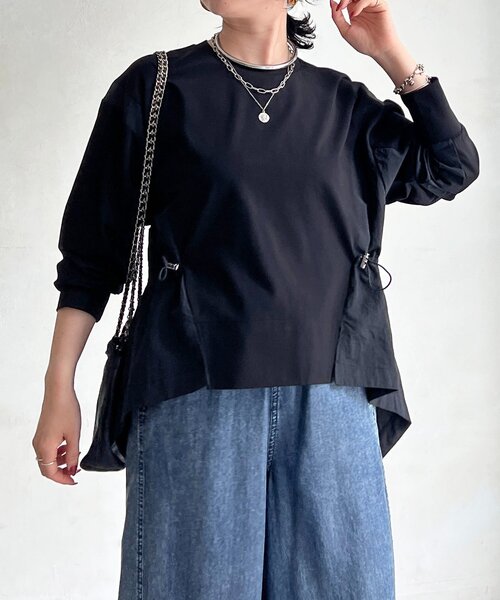 un dix cors(アンディコール)の「長袖異素材ドッキングプルオーバー(Tシャツ/カットソー・レディース・ブラック/チャコールグレー/グレイッシュベージュ・FREE)」の4枚目の写真