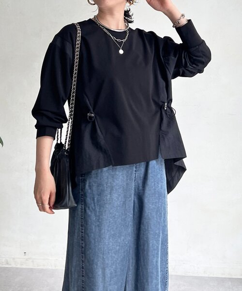 un dix cors(アンディコール)の「長袖異素材ドッキングプルオーバー(Tシャツ/カットソー・レディース・ブラック/チャコールグレー/グレイッシュベージュ・FREE)」の7枚目の写真
