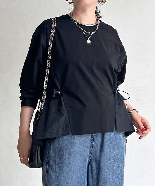 un dix cors(アンディコール)の「長袖異素材ドッキングプルオーバー(Tシャツ/カットソー・レディース・ブラック/チャコールグレー/グレイッシュベージュ・FREE)」の10枚目の写真