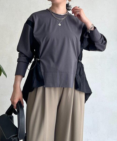 un dix cors(アンディコール)の「長袖異素材ドッキングプルオーバー(Tシャツ/カットソー・レディース・ブラック/チャコールグレー/グレイッシュベージュ・FREE)」の12枚目の写真