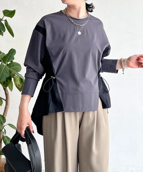 un dix cors(アンディコール)の「長袖異素材ドッキングプルオーバー(Tシャツ/カットソー・レディース・ブラック/チャコールグレー/グレイッシュベージュ・FREE)」の18枚目の写真