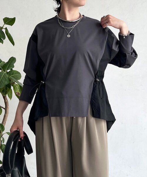 un dix cors(アンディコール)の「長袖異素材ドッキングプルオーバー(Tシャツ/カットソー・レディース・ブラック/チャコールグレー/グレイッシュベージュ・FREE)」の21枚目の写真