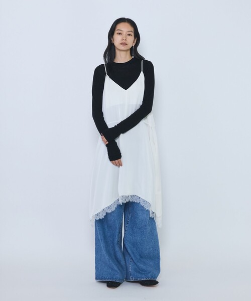 1er Arrondissement(プルミエアロンディスモン)の「ライトダブルサテンランジェリードレス(ワンピース・レディース・オフホワイト/ブラック・FREE)」の4枚目の写真