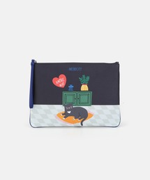 RUBY TAYLOR Collaboration キャット＆ルーム レザーフラットクラッチバッグ - ネイビー