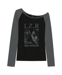 インタールード ワンショルダーラグラン長袖トップス (GRAY BLACK)