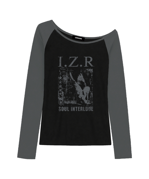 IZROOM(イズルーム)の「インタールード ワンショルダーラグラン長袖トップス (GRAY BLACK)(Tシャツ/カットソー・レディース・その他・FREE)」の1枚目の写真