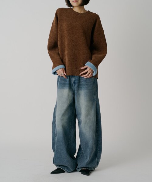 goocy(グーシー)の「サイドタックワイドデニムパンツ(デニムパンツ・レディース・ブルー/ブラック・MEDIUM/SMALL)」の12枚目の写真