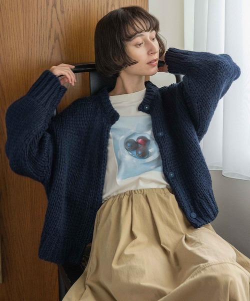 studio CLIP(スタディオクリップ)の「《natural by clip》2Gハンド風ニットジャケット(ニット/セーター・レディース・ネイビー/アイボリー・FREE)」の7枚目の写真
