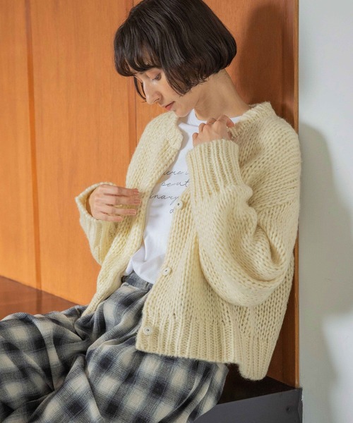 studio CLIP(スタディオクリップ)の「《natural by clip》2Gハンド風ニットジャケット(ニット/セーター・レディース・ネイビー/アイボリー・FREE)」の12枚目の写真