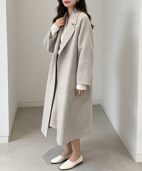 ReRe(リリ)の「共布ベルト×ロングチェスターコート(チェスターコート・レディース・ライトアッシュグレー/ダークグレー/ダークベージュ・FREE)」の10枚目の写真