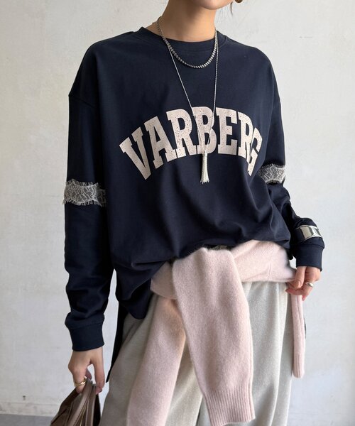 DouDou(ドゥドゥ)の「【WEB限定】袖レース切替ロゴTEE(Tシャツ/カットソー・レディース・ネイビー/オフホワイト/ブラック・FREE)」の3枚目の写真