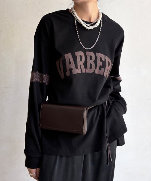 DouDou(ドゥドゥ)の「【WEB限定】袖レース切替ロゴTEE(Tシャツ/カットソー・レディース・ネイビー/オフホワイト/ブラック・FREE)」の2枚目の写真