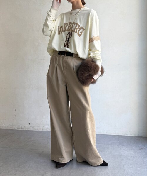 DouDou(ドゥドゥ)の「【WEB限定】袖レース切替ロゴTEE(Tシャツ/カットソー・レディース・ネイビー/オフホワイト/ブラック・FREE)」の6枚目の写真