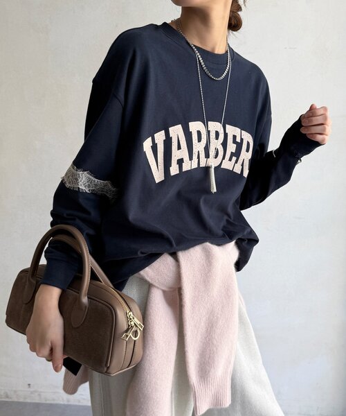 DouDou(ドゥドゥ)の「【WEB限定】袖レース切替ロゴTEE(Tシャツ/カットソー・レディース・ネイビー/オフホワイト/ブラック・FREE)」の19枚目の写真